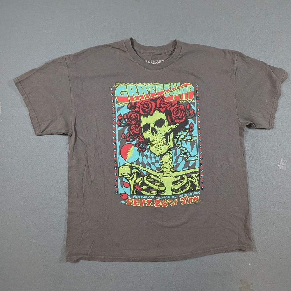 Liquid Blue Grateful Dead T-Shirt Mens Size XL Memorial Bertha Skeleton Gray